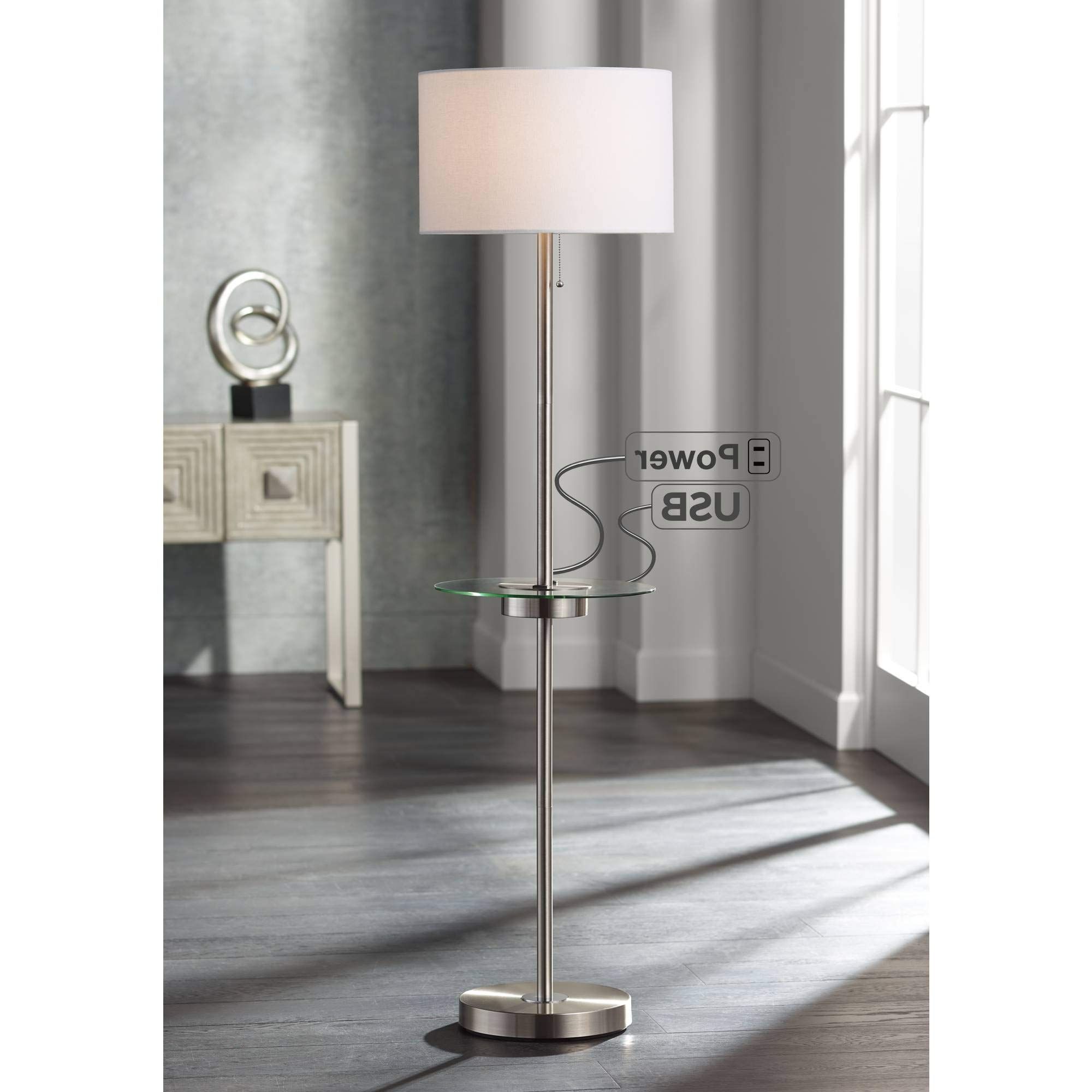 360 Lighting Caper Modern Floor Lamp With Tray Usb And Ac Power Outlet On Table  Glass With Regard To Favorite Glass Satin Nickel Standing Lamps (View 10 of 10)