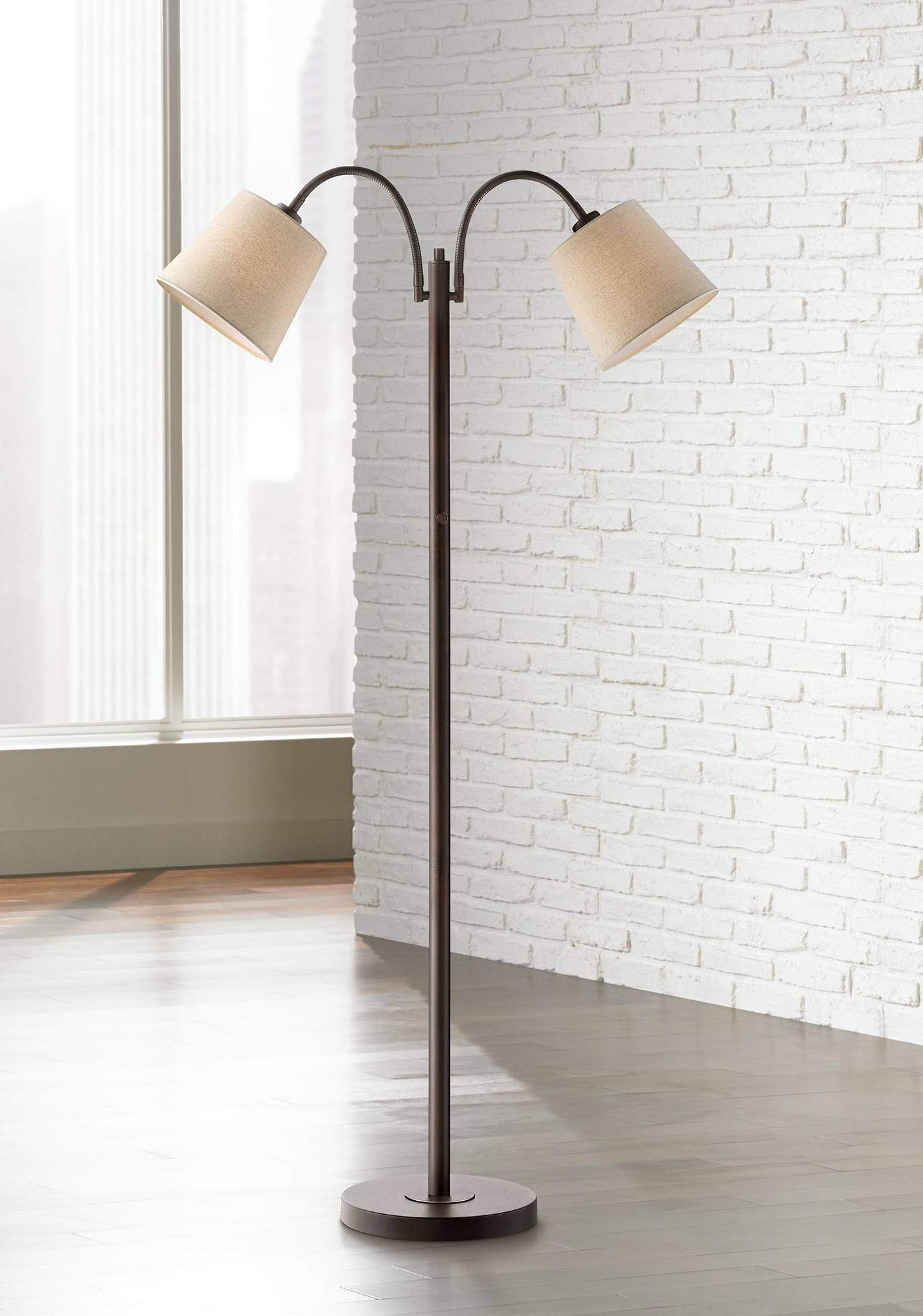 360 Lighting Seneca Modern Standing Floor Lamp 56" Tall Dark Bronze Brown  Twin Arm Adjustable Gooseneck Regarding 2019 2 Arm Standing Lamps (View 6 of 10)