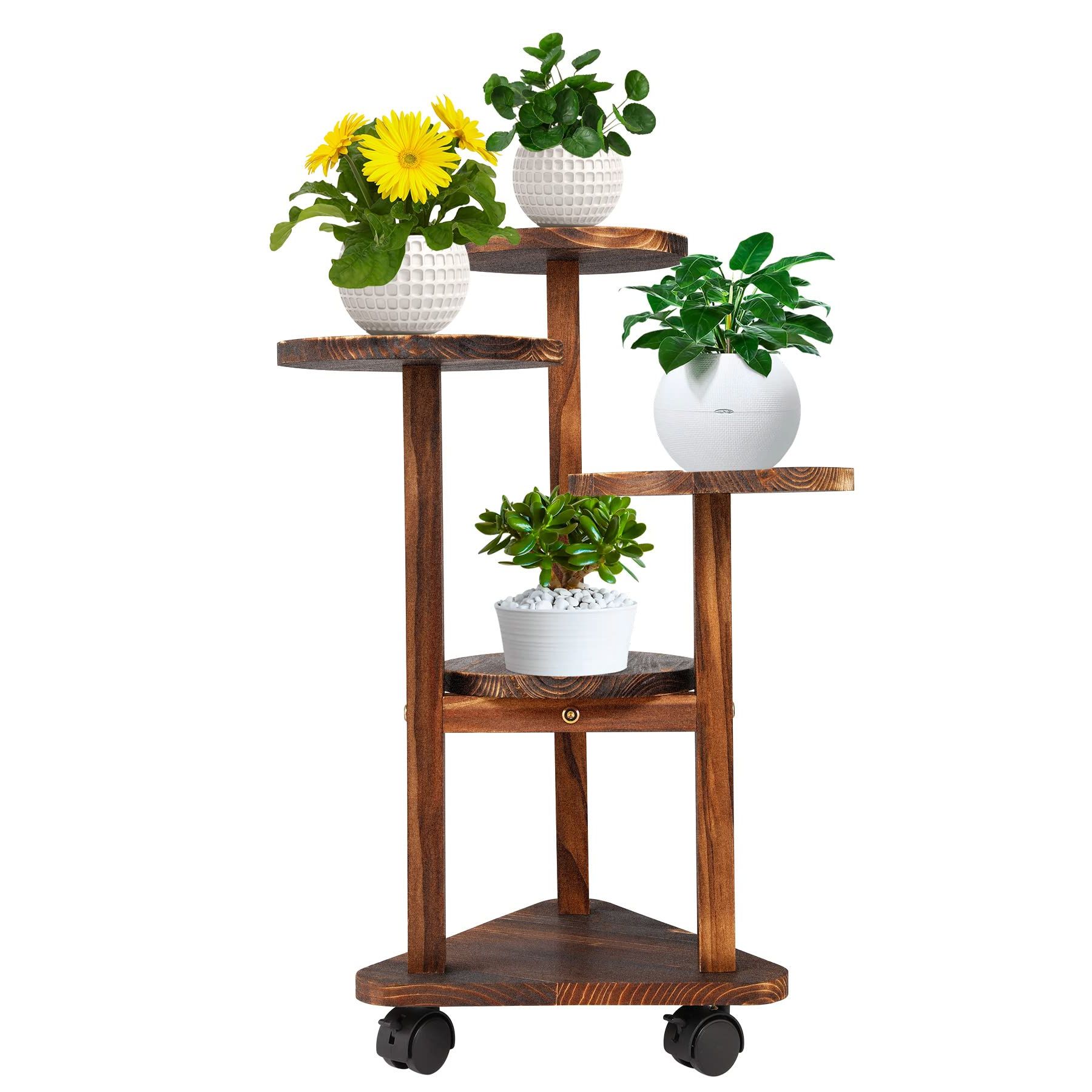 4 Tier Plant Stands Inside Most Recently Released Amazon: Yuego 4 Tier Wood Plant Stand Tall Indoor Plant Stand Small  Spaces Corner Pine Wood Outdoor Plant Stands For Patio Living Room Balcony  Garden : Patio, Lawn & Garden (View 6 of 10)