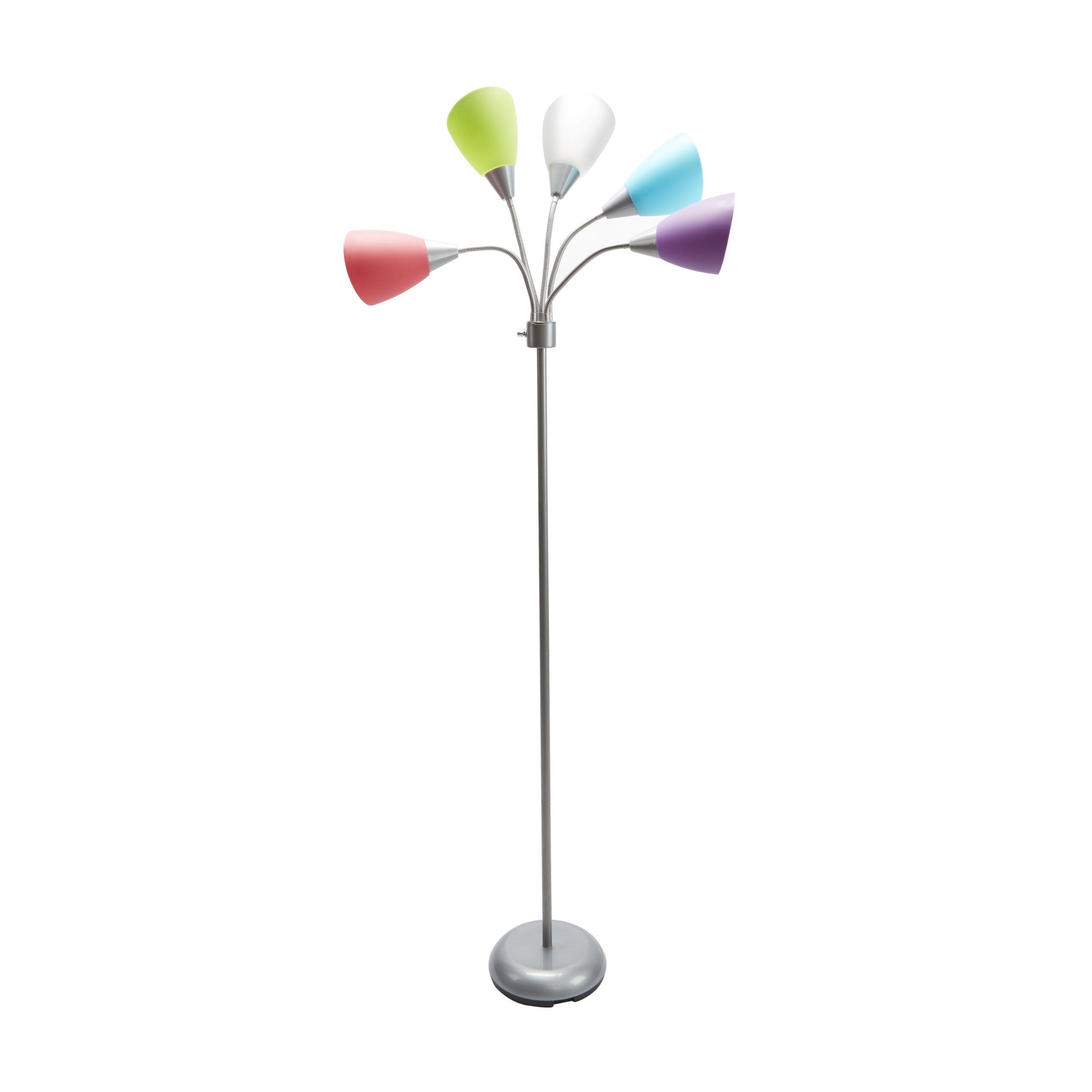 5 Light Standing Lamps With Regard To Popular Mainstays 5 Light Floor Lamp, Silver Color With Multi Color Shades Made Of  Metal – Walmart (View 9 of 10)