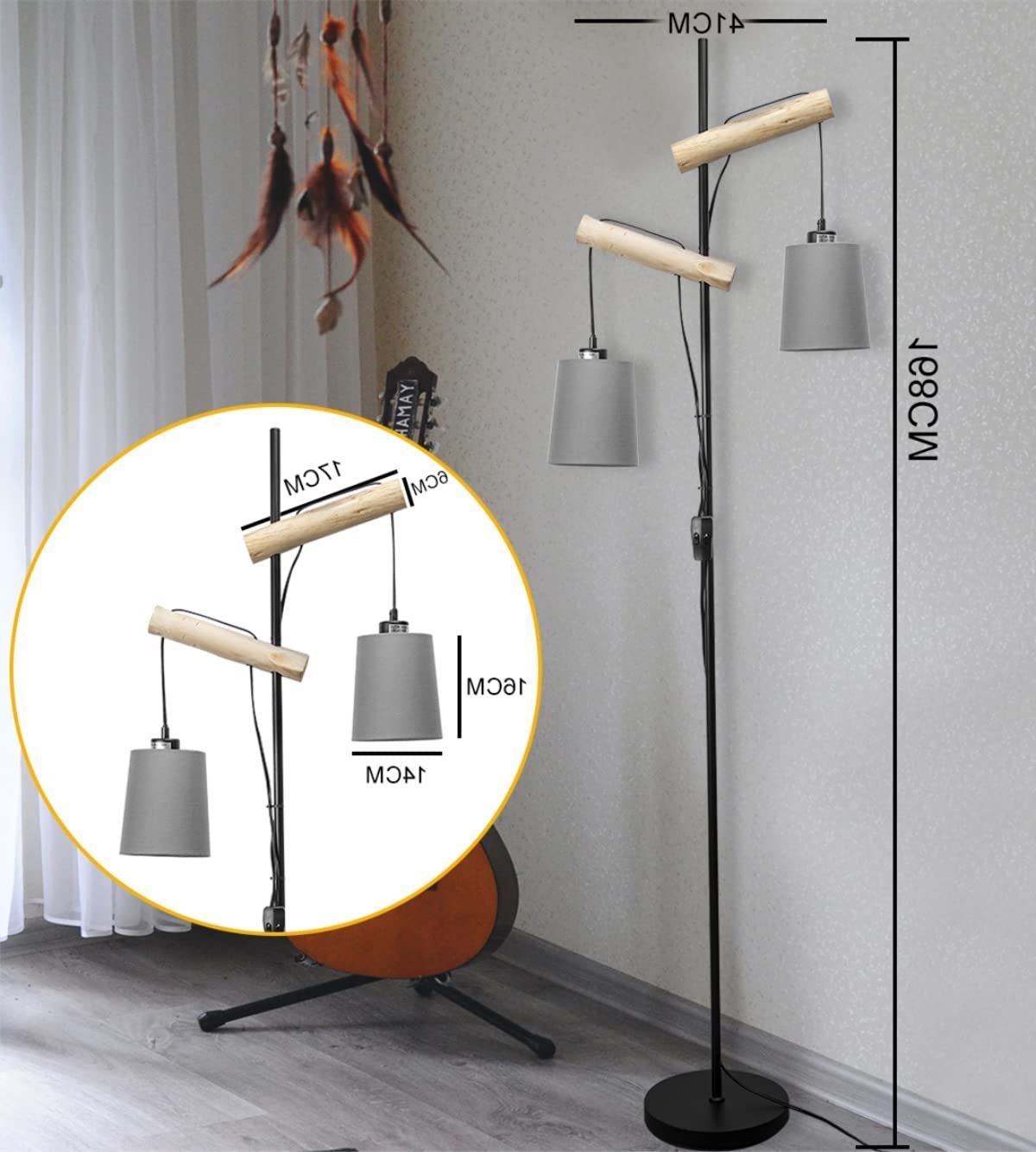 68 Inch Standing Lamps With Well Liked Eusamxon Rustic Floor Lamp,industrial Wood Floor Lamps, 68 Inch Standing  Lamp 2 Lights,finish Linen Fabric Shade Decor, Modern Floor Lamp For  Bedroom – – Amazon (View 3 of 10)