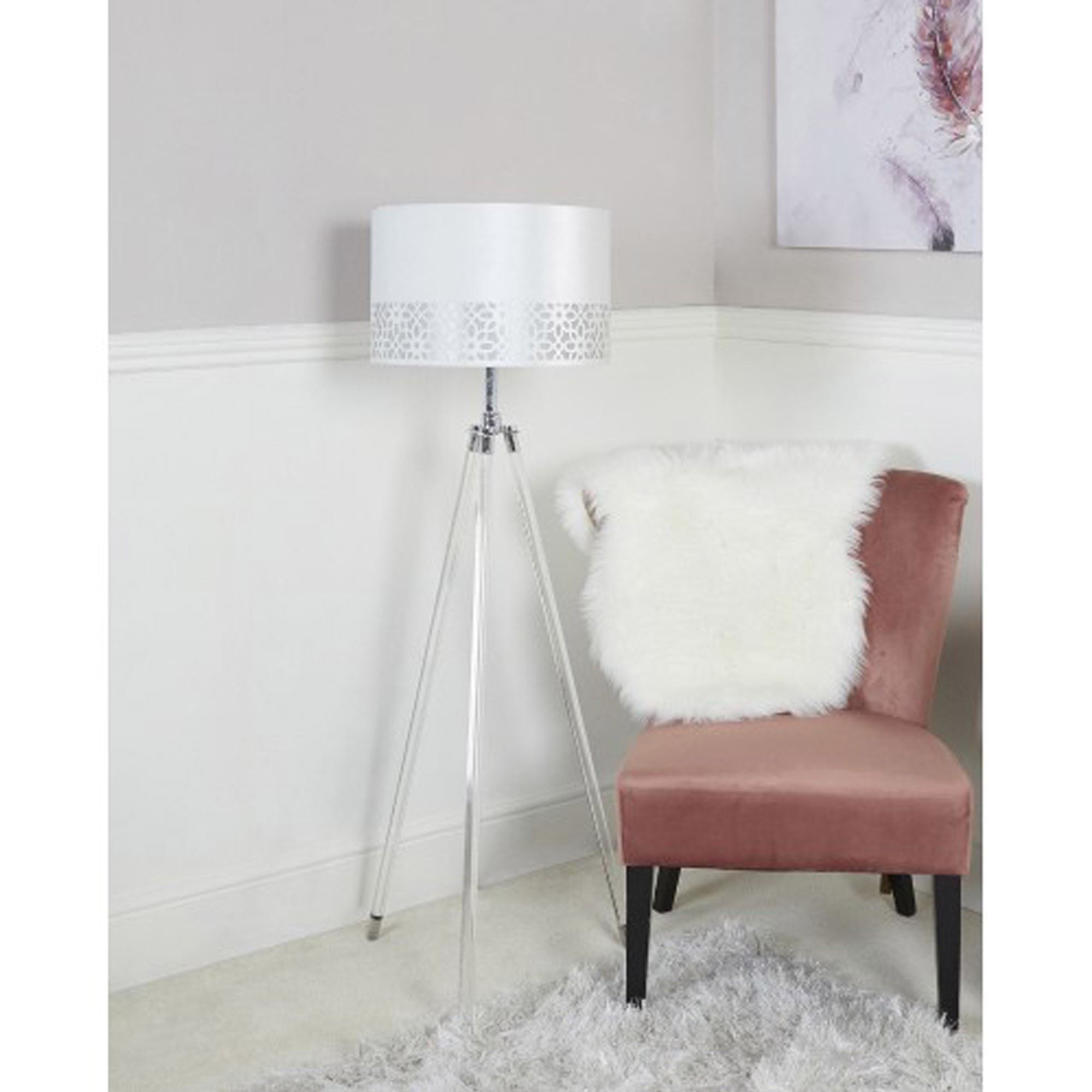 Acrylic Standing Lamps Within Recent Acrylic Tripod Floor Lamp With White & Silver Shade (View 1 of 10)