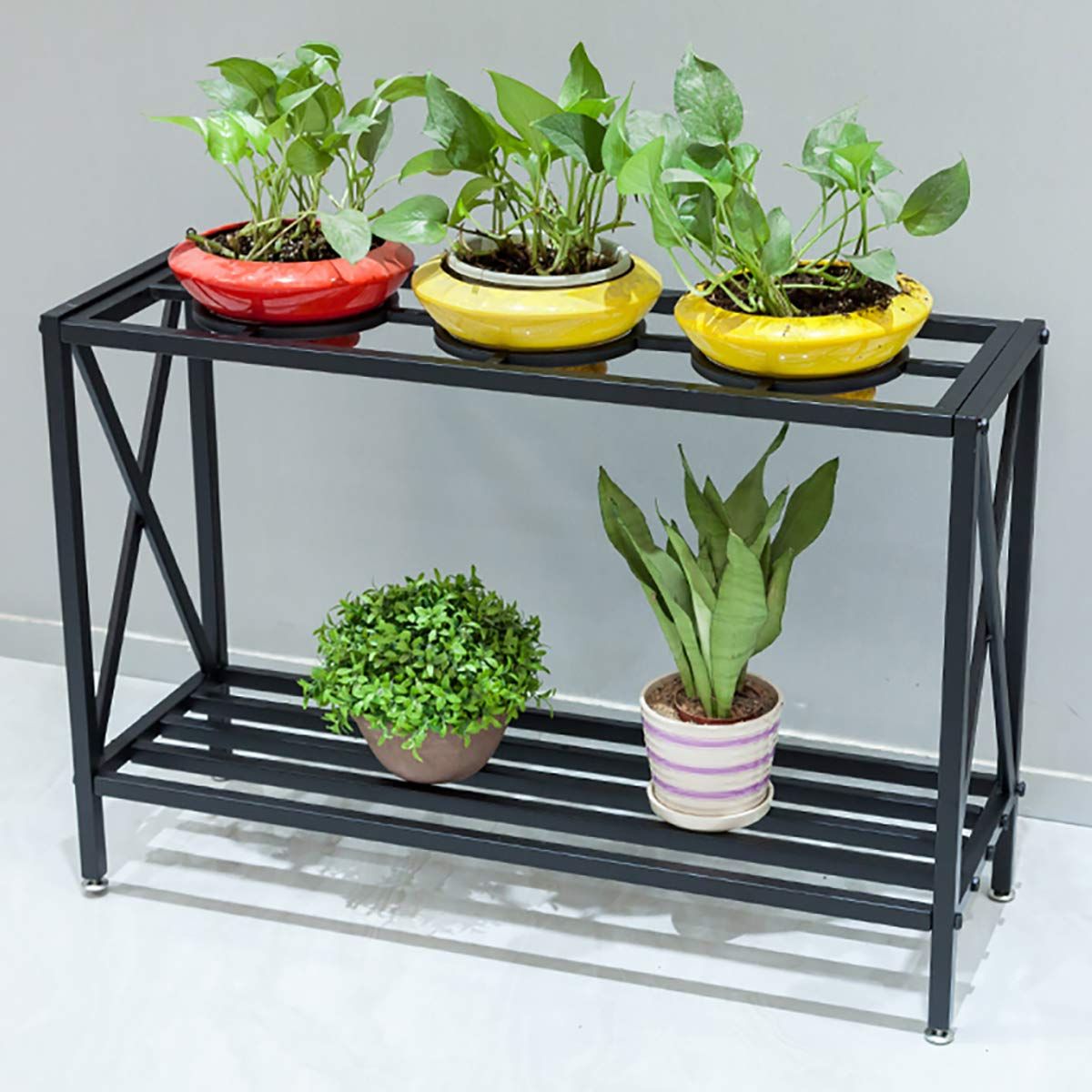 Amazon : 2 Tier Iron Pot Shelves, Plant Stand, Plant Shelf Holder,  Flower Display Storage Rack For Outdoor, Indoor, Balcony 35.4'' X 11.8'' X   (View 1 of 10)