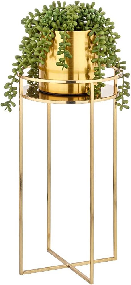 Amazon: Mdesign Mid Century Planter Indoor/outdoor Modern Plant Stand  For Flowers, Greenery, Succulents, Vases And Pots – Metal Steel Design –  15" Tall – Soft Brass : Patio, Lawn & Garden Pertaining To Newest Brass Plant Stands (View 1 of 10)