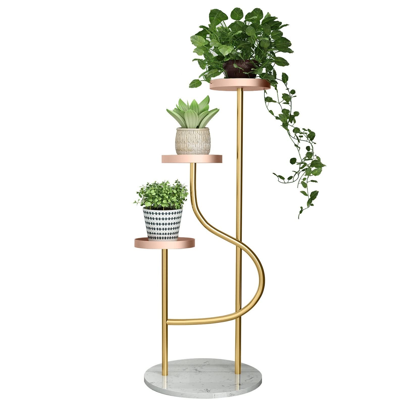 Amazon : Plant Stand 3 Tier Iron Plant Stand With Marble Base, 100cm  Tall European Style Flower Pot Display Shelf, Indoor Floor Standing Planter  Unit Organzier (color : Pink) : Patio, Lawn & Garden Intended For Current Iron Base Plant Stands (View 6 of 10)