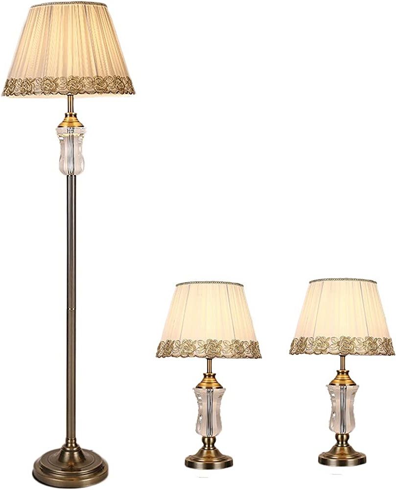 Amazon: Table Lamps And Floor Lamp 3 Pack, 3 Piece Vintage Style Table  And Floor Lamp Set, Ideal Decor For Home, Living Room, Bedroom : Tools &  Home Improvement Regarding Fashionable 3 Piece Set Standing Lamps (View 4 of 10)