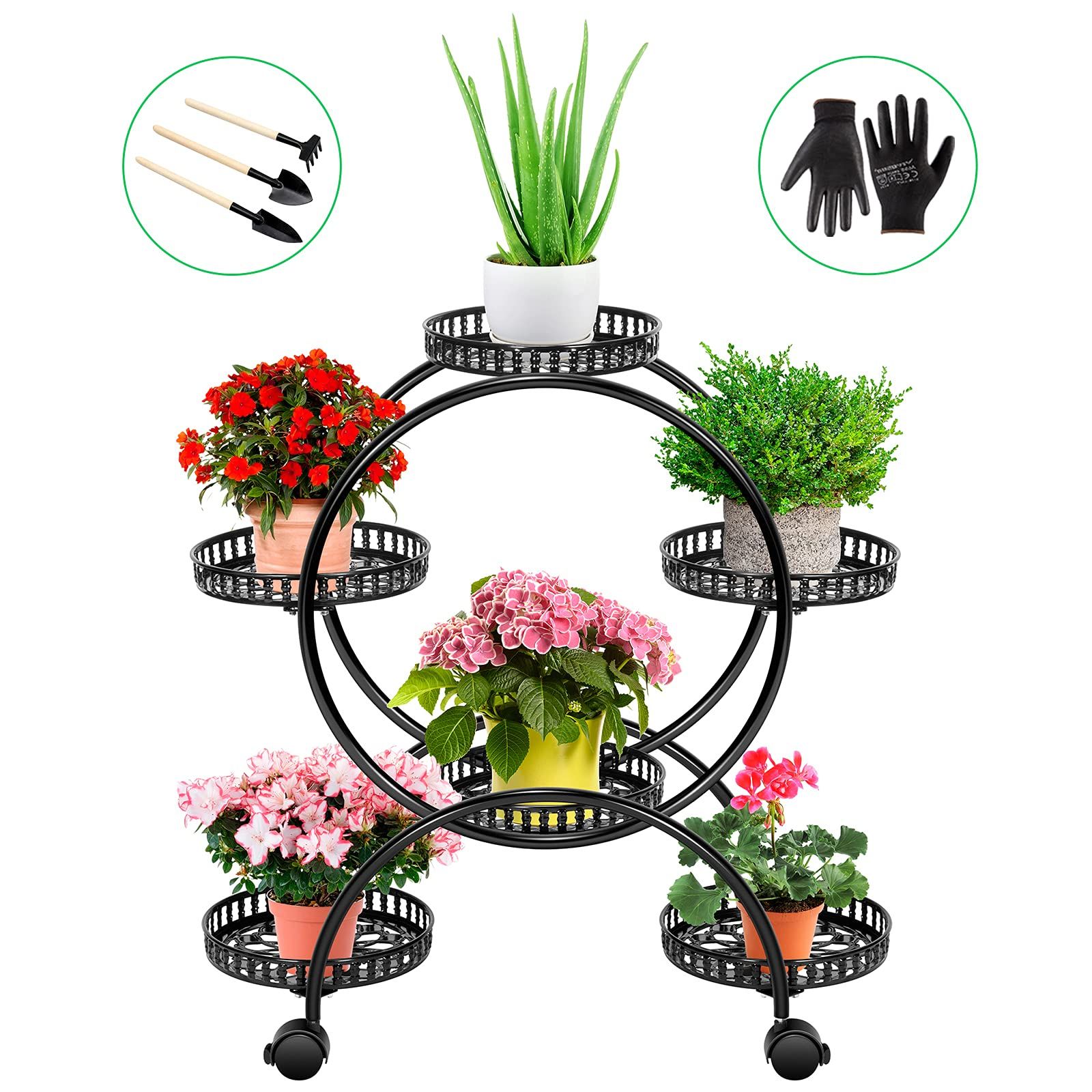 Amazon: Vivosun Metal Plant Stand, 4 Tier 6 Potted Indoor Flower Pot  Holder, Outdoor Plant Shelf With Rotating Wheels, Iron Plant Rack For  Patio, Garden, Balcony, And Office, Black : Patio, Lawn & Regarding 2019 Plant Stands With Flower Bowl (View 4 of 10)