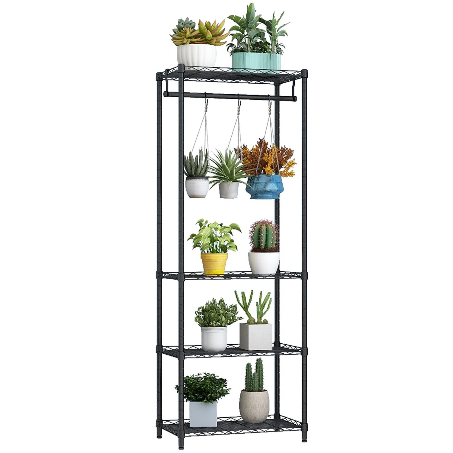 Amazon: Xiofio 4 Tier Plant Shelf For Indoor Plants Outdoor, Large  Multiple Flower Pot Holder Rack，hanging Plant Stand 6pcs Hooks ,adjustable Plant  Stand Suitable For Bedroom Living Room Balcony Garden,black : Patio, Lawn Inside Most Up To Date 4 Tier Plant Stands (View 8 of 10)
