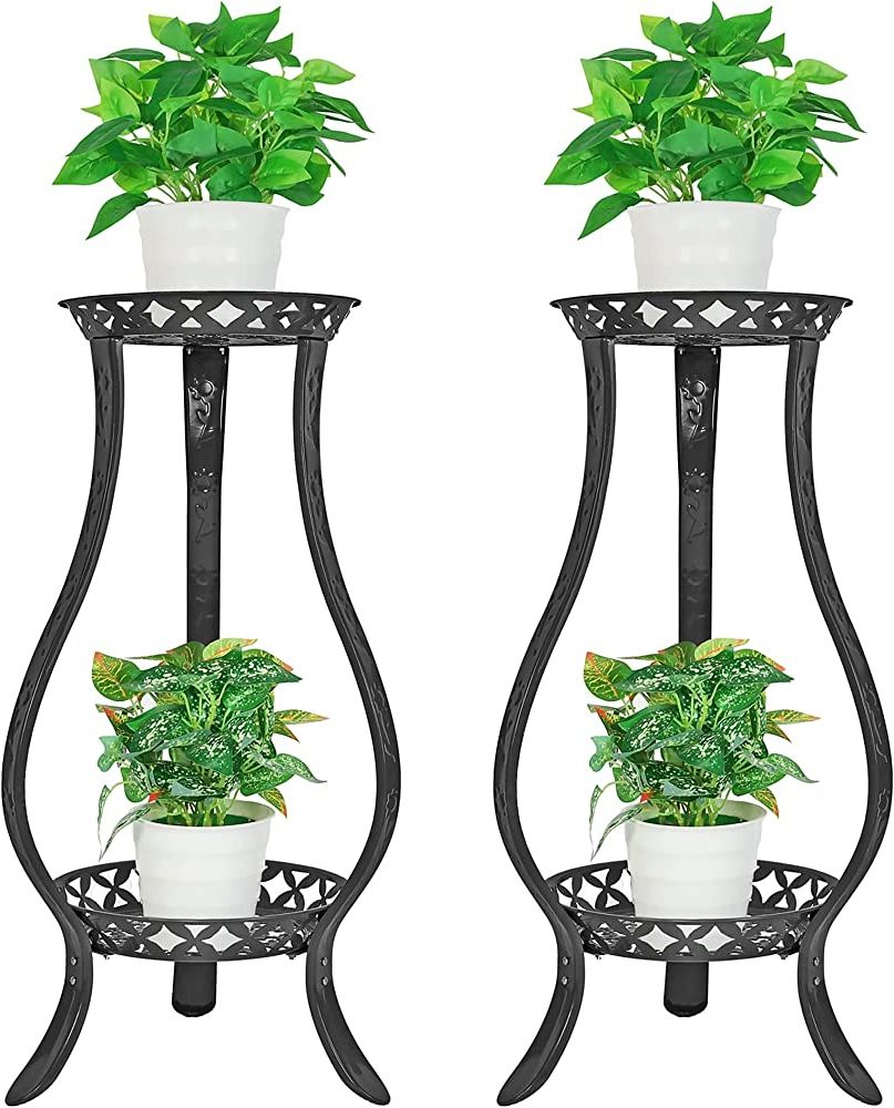 Amazon: Yeavs 2 Pack Metal Plant Stand 2 Tier, 32 Inch Rustproof  Decorative Flower Pot Shelf Rack Indoor Outdoor Garden Office, Planter  Display Holders Stand (black) : Everything Else With Regard To Most Up To Date 32 Inch Plant Stands (View 10 of 10)