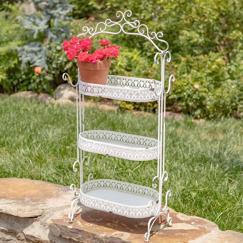 Ancient Grey Plant Stands For Best And Newest Antique White Or Antique Grey Metal Three Tier Plant Stand — Museum Outlets (View 3 of 10)