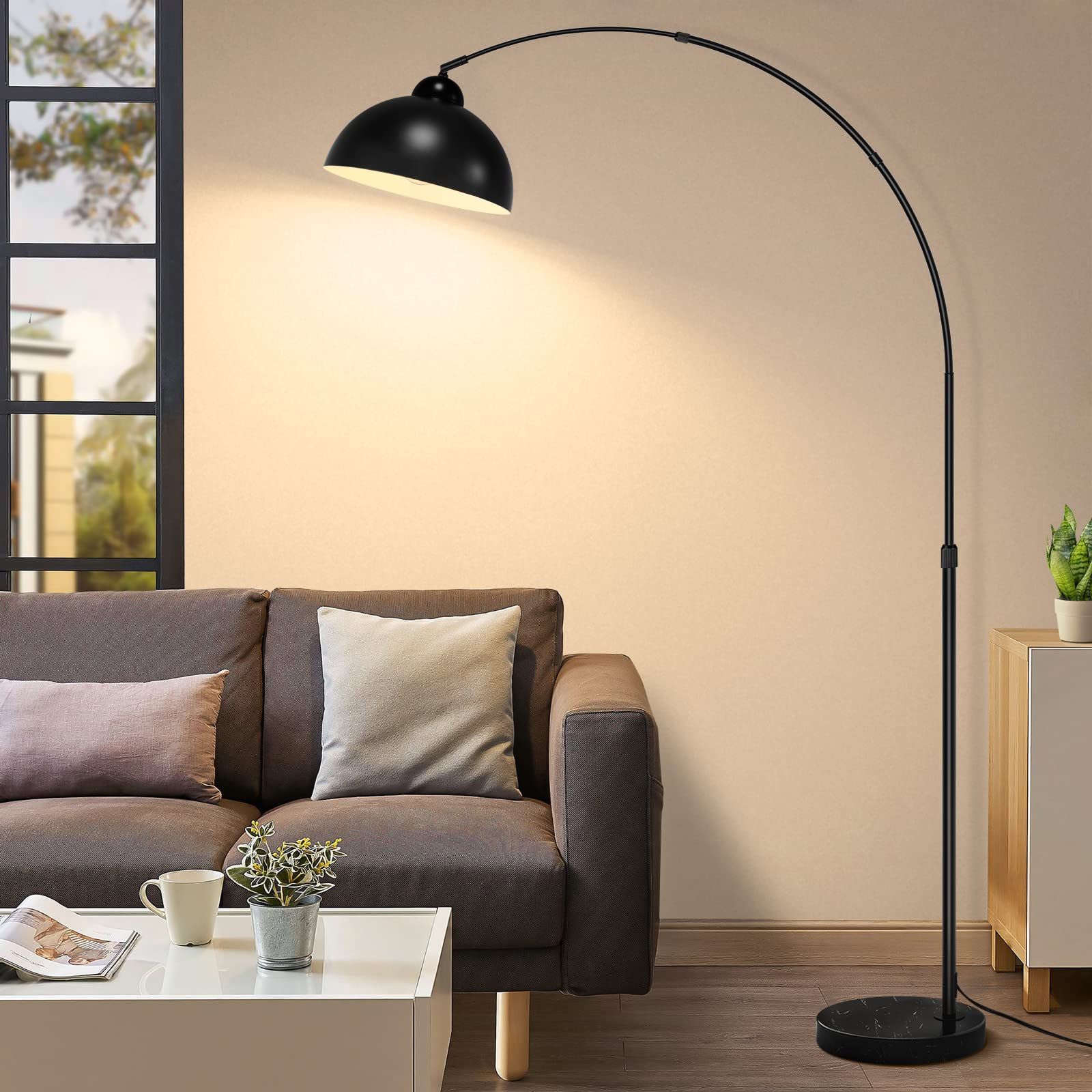 Arc Standing Lamps Regarding Widely Used Modern 73" Arc Floor Lamp With Metal Hanging Dome Shade, Industrial  Adjustable Over The Couch Stand Up Light, Marble Base Farmhouse Tall  Task/reading Standing Lamp For Living Room Bedroom Office Black – – (View 2 of 10)