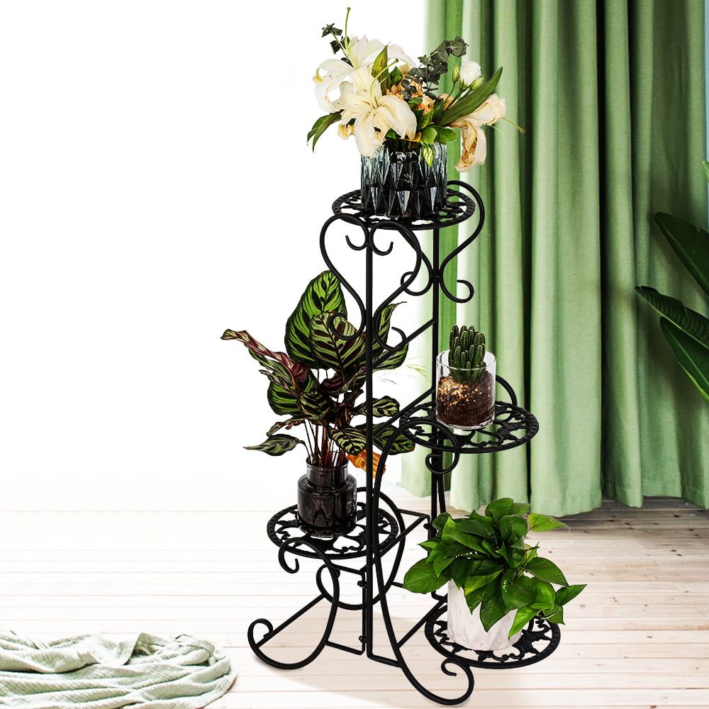 Artisasset 4 Tier Metal Fluer De Lis Pattern Round Panel Flowers Plant Stand  – Walmart Intended For Most Recent Four Tier Metal Plant Stands (View 6 of 10)