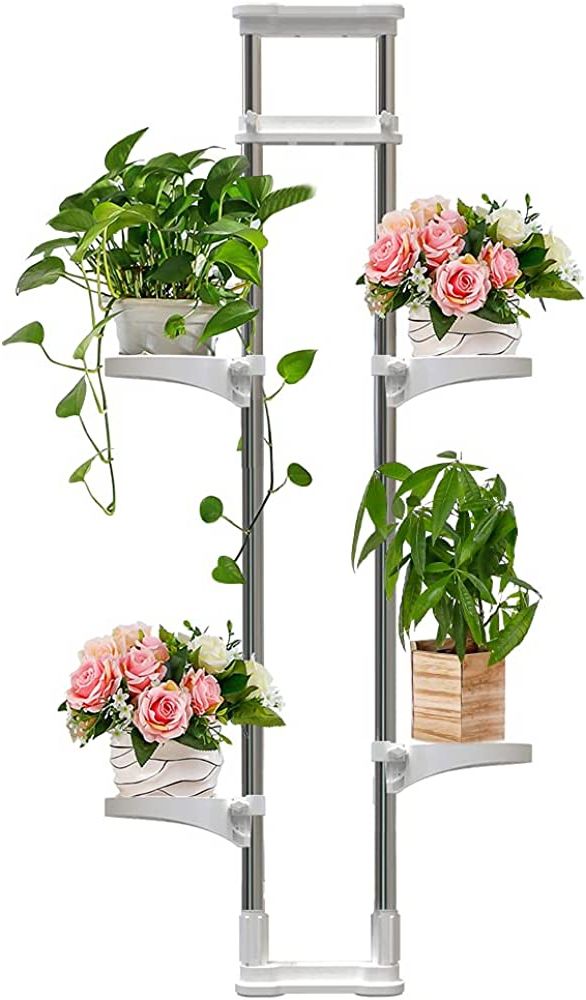 Best And Newest Amazon : Baoyouni Indoor Window Plant Stand Metal Double Pole Storage  Shelf Flower Pot Display Rack Holder Planter Extention Rods Home Decor With  4 Adjustable Trays – Ivory : Patio, Lawn & Garden Intended For Ivory Plant Stands (View 10 of 10)