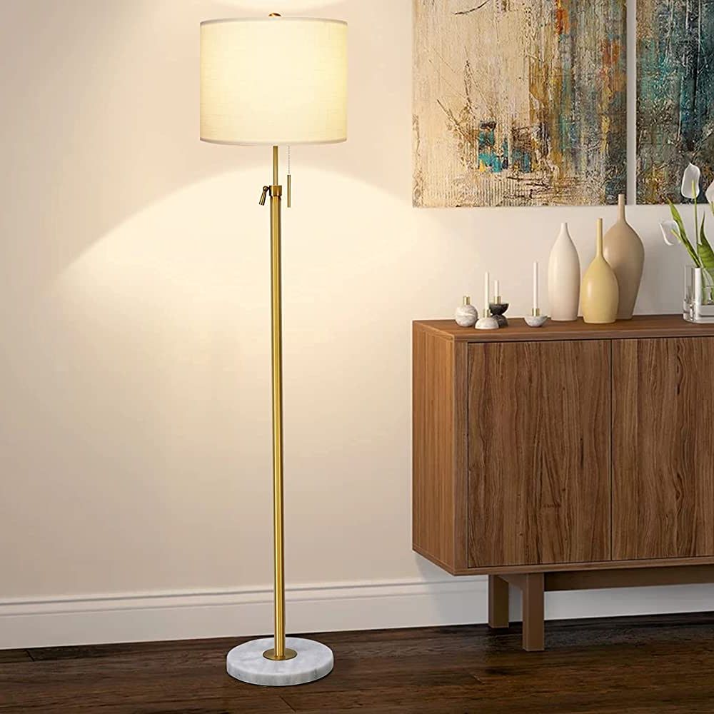 Best And Newest Modern Floor Lamp For Living Room, Adjustable Height Standing Lamp With  Marble Base, 3 Way Dimmable Gold Tall Pole Light With White Linen Shade For  Reading Bedroom, Pull Chain Switch, Bulb Included – – In Adjustable Height Standing Lamps (View 1 of 10)