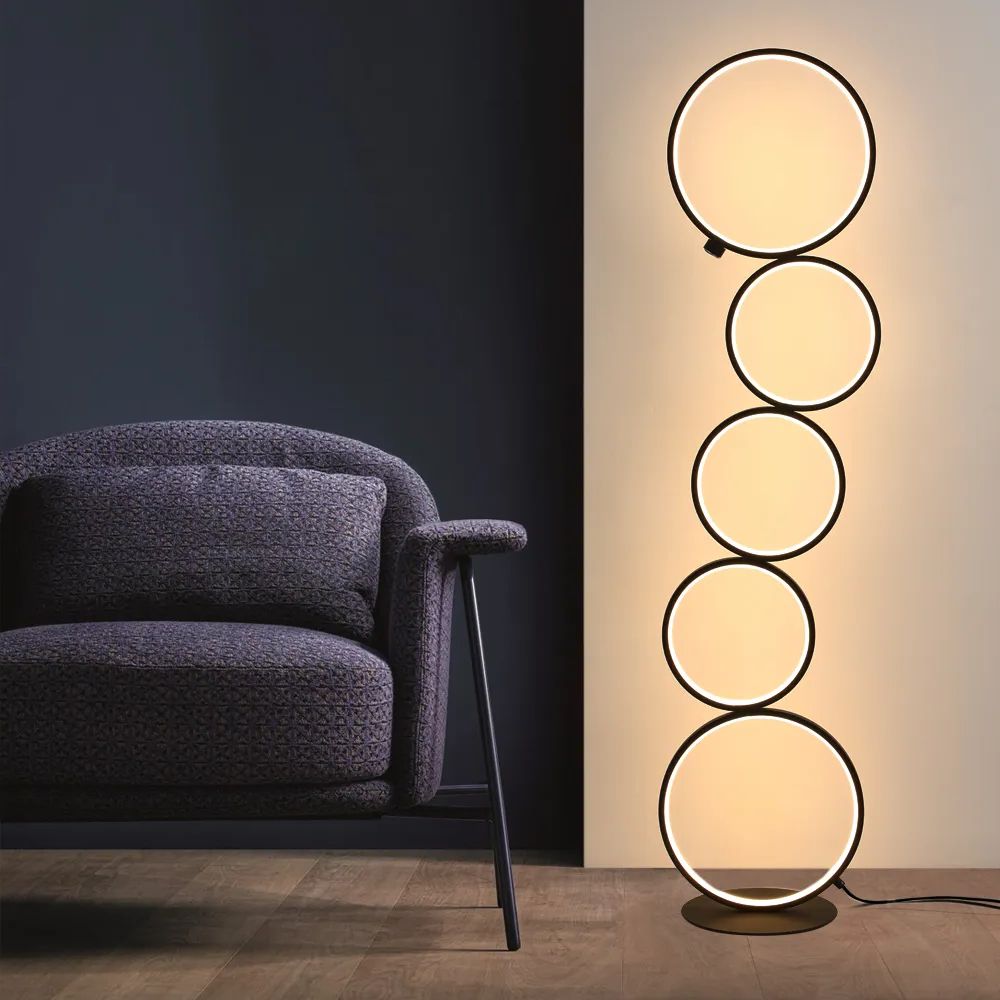 Black Led Floor Lamp 5 Ring Novelty Dimmable Standing Lamp Homary Regarding 2020 Standing Lamps With Dimmable Led (View 4 of 10)
