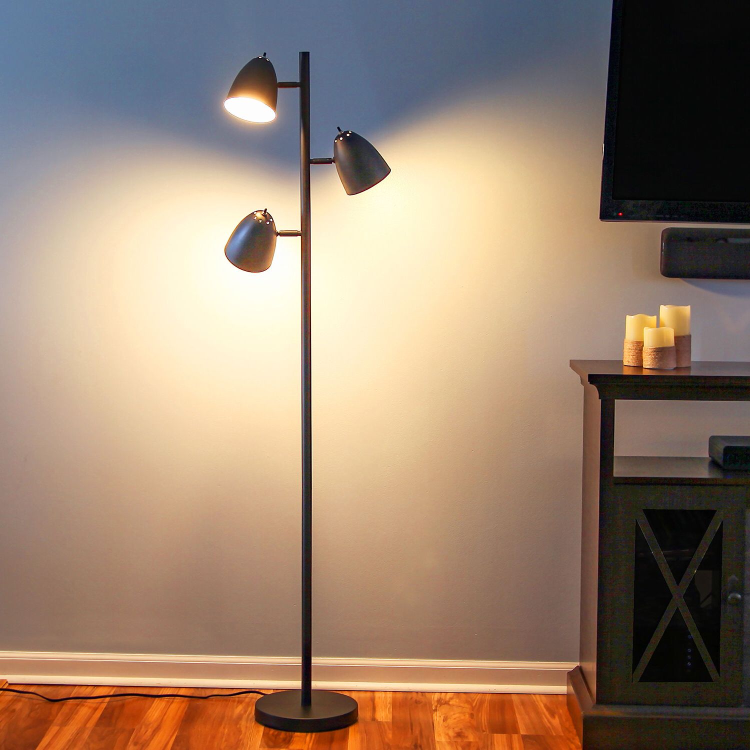 Brightech Jacob Adjustable 3 Light Tree Floor Lamp Pole With Led Lights,  Black & Reviews (View 9 of 10)