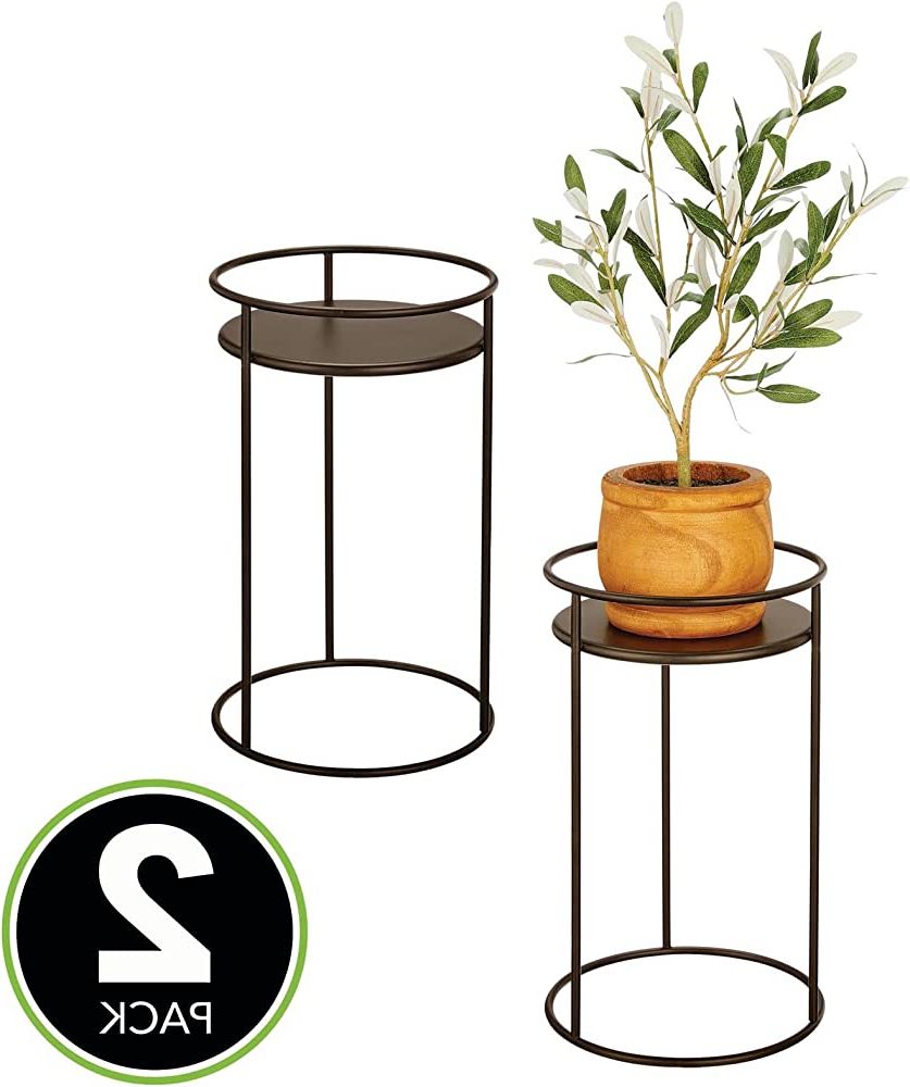 Bronze Small Plant Stands Inside Most Up To Date Mdesign Metal 12 Inch Tall Circular Plant Stand, Planter Holder  Contemporary Design Round Tray For Table, Garden; Holds Indoor/outdoor  Plants, Flower Pot – Concerto Collection – 2 Pack – Bronze (View 5 of 10)