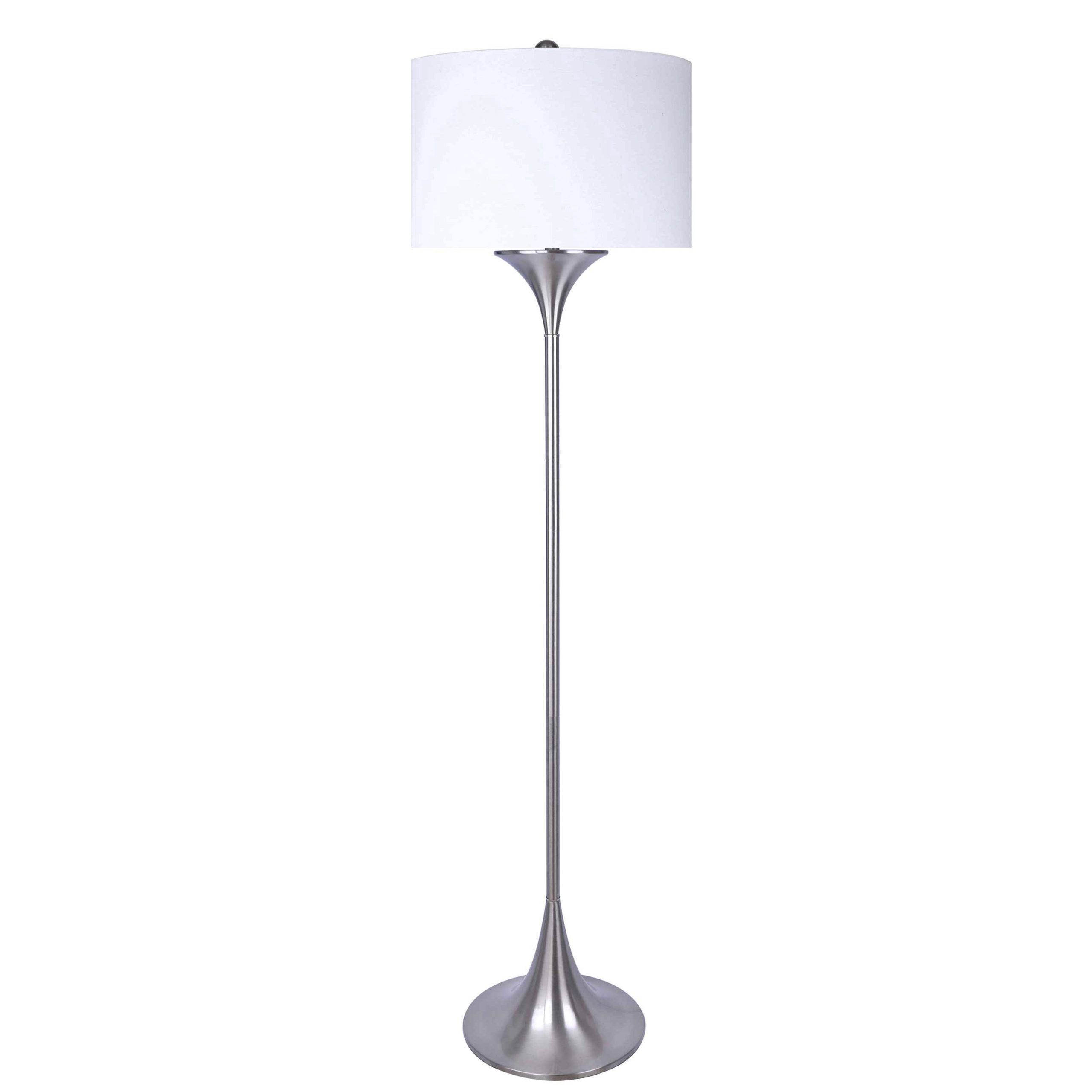 Brushed Nickel Standing Lamps Within Well Known Grandview Gallery 71" Brushed Nickel Floor Lamp W/ White Fabric Drum Shade  – Walmart (View 10 of 10)