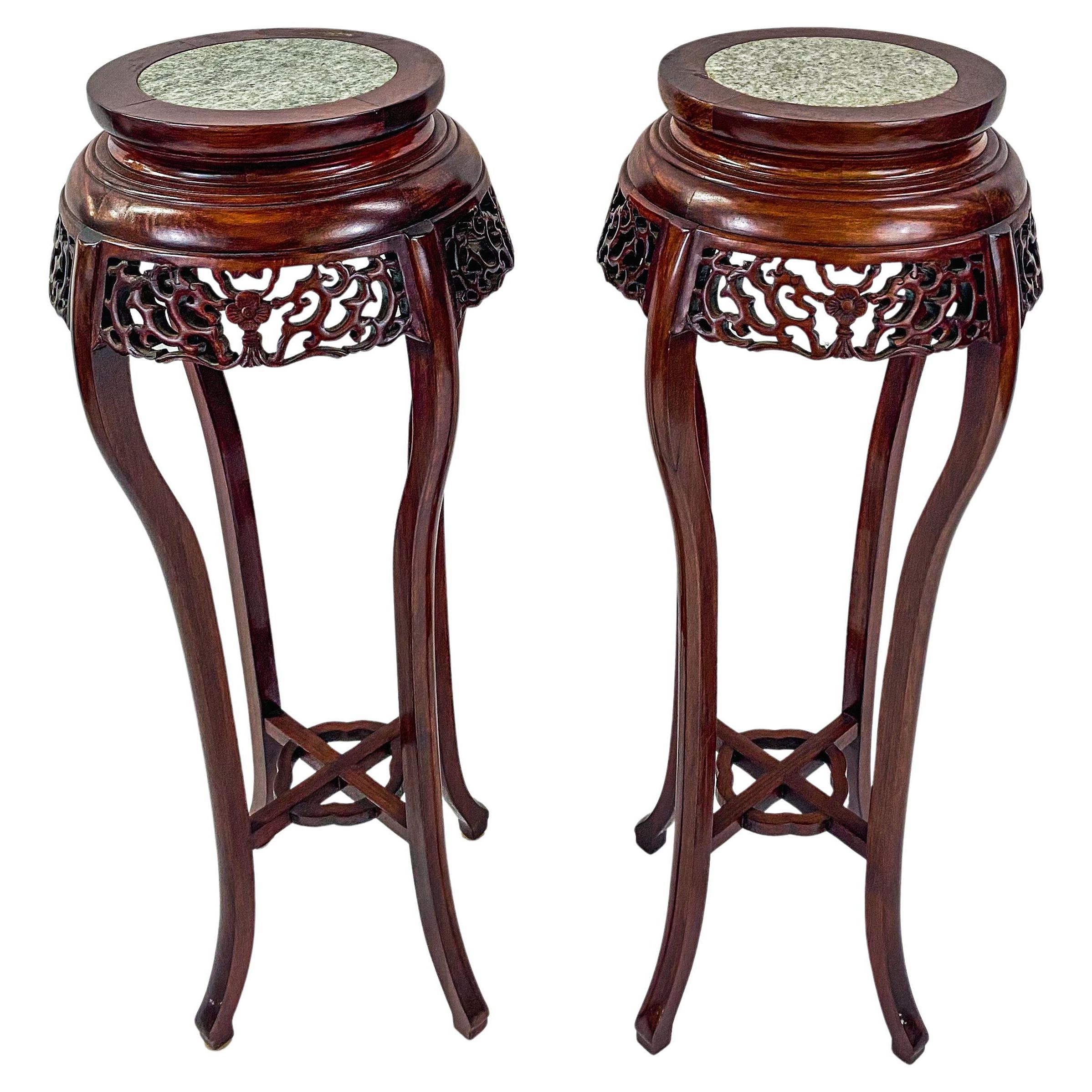 Carved Plant Stands Within Newest Oriental Chinese Carved Rosewood Pedestal, Plant Stand With Granite Top, A  Pair For Sale At 1stdibs (View 4 of 10)