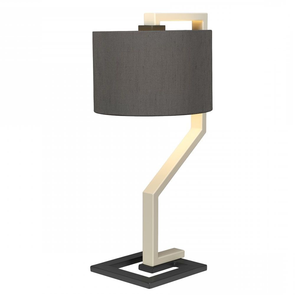 Charcoal Grey Standing Lamps In Well Liked Modern Geometric Table Lamp In Cream And Dark Grey Faux Silk Shade (View 9 of 10)