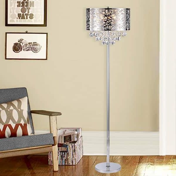 Chrome Finish Metal Standing Lamps Pertaining To Fashionable Warehouse Of Tiffany Ivica 64 In (View 8 of 10)
