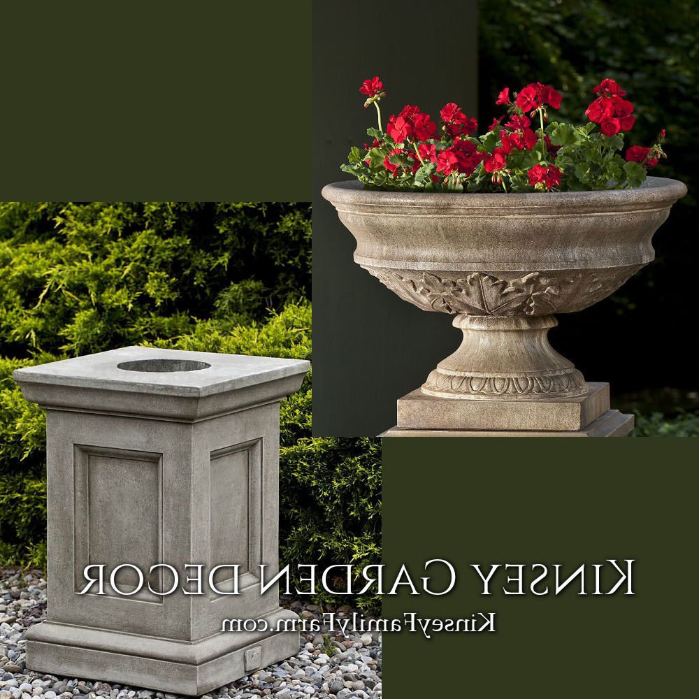 Coachhouse Urn Planter On Pedestal Stand Kinsey Garden Decor With Widely Used Greystone Plant Stands (View 7 of 10)
