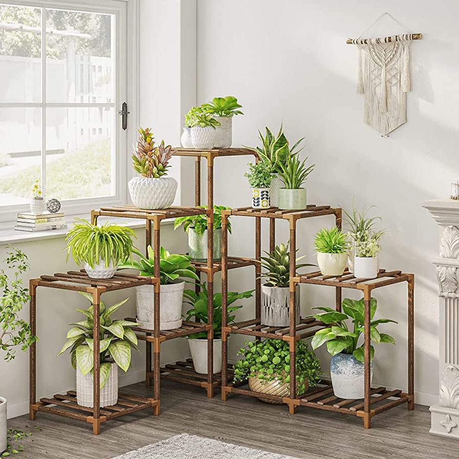Current Amazon: Bamworld Plant Stand Indoor Outdoor Corner Plant Shelf 5 Tier  11 Potted Flower Shelves Wooden Plant Stands Garden Wood Plant Holder Rack  For Living Room Corner Lawn Window : Everything Else Pertaining To Wooden Plant Stands (View 5 of 10)