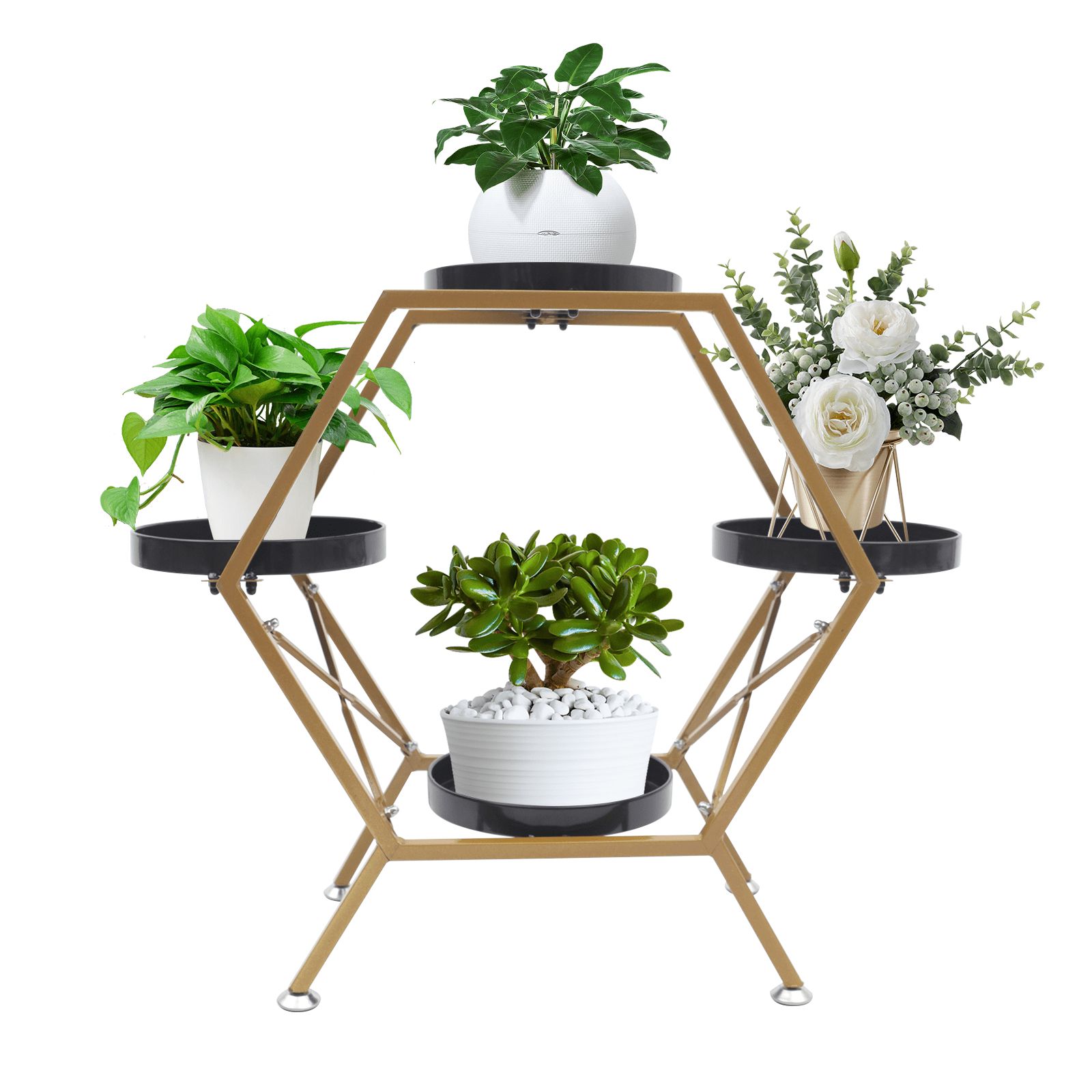 Current Ethedeal Hexagon Gold Metal Plant Stand 4 Trays Flower Pot Holder Display  Garden Balcony – Walmart In Hexagon Plant Stands (View 9 of 10)