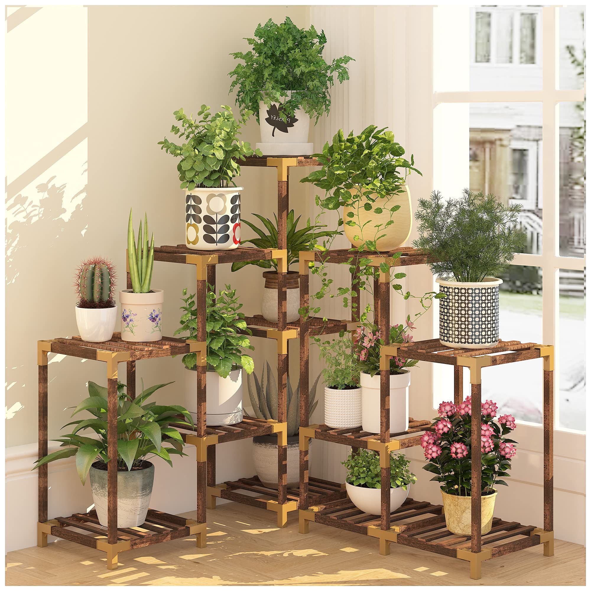 Current Homkirt Plant Stand Indoor Outdoor, 12 Tier Corner Plant Shelf Wood Plant  Stand Rack Organizer Display Inside Wide Plant Stands (View 10 of 10)