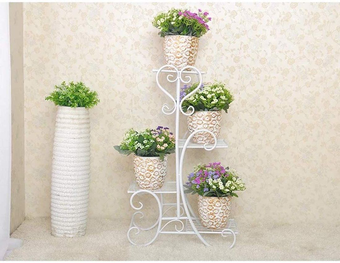 Current Powdercoat Plant Stands Inside Sk Expertise Magic Matels Wrought Iron And Gl Metal Powder Coated Flower  Stand, White, L 35cm W 20cm H 65cm : Amazon (View 1 of 10)