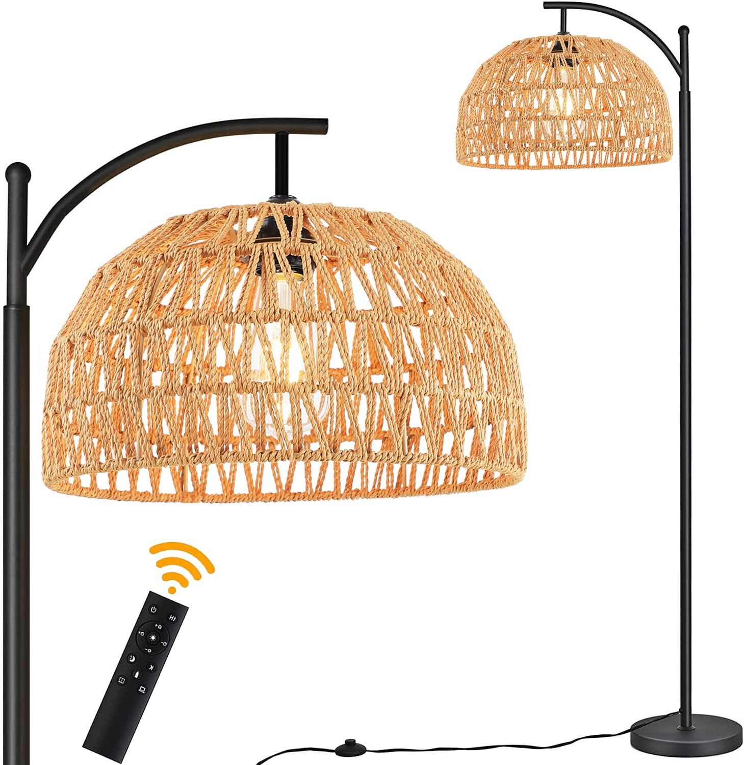 Current Rattan Standing Lamps Pertaining To Qiyizm Rattan Floor Lamp For Living Room,bedroom,farmhouse,boho Dimmable Standing  Lamp With Control,wicker Hand Worked Bamboo Lamp Shade,black Industrial  Modern Floor Light Adjustable Rustic Tall Lamp – – Amazon (View 1 of 10)