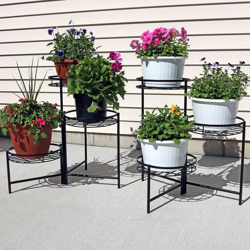 Current Set Of Three Plant Stands Regarding Black Three Tiered Indoor Outdoor Flower Plant Stand 22" – Set Of Two –  Overstock –  (View 5 of 10)