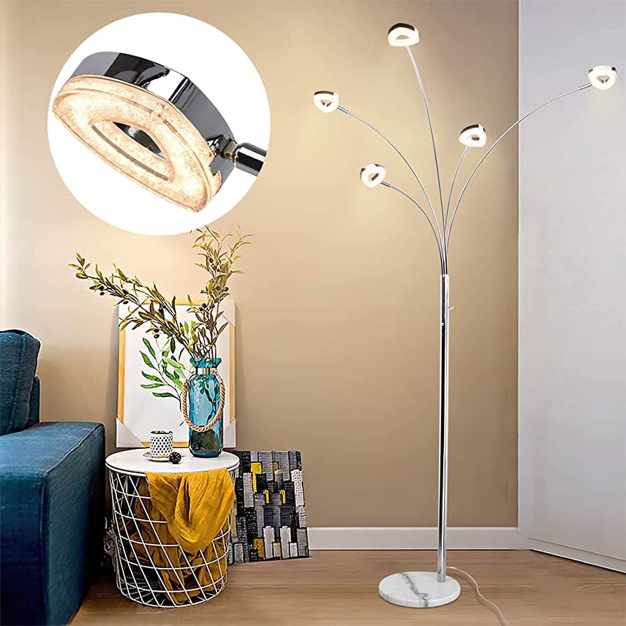 Dllt 5 Light Led Living Room Floor Lamp Dimmable Bedroom Standing Light  With Adjustable Arm & Head, Modern Contemporary Tree Tall Pole Lamps For  Office With 3 Brightness Level, Warm White, Sliver Within Famous 5 Light Standing Lamps (View 2 of 10)
