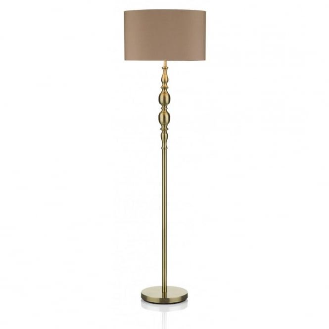 Double Insulated Floor Standing Lamp In Antique Brass With Gold Shade With Regard To Widely Used Brass Standing Lamps (View 6 of 10)