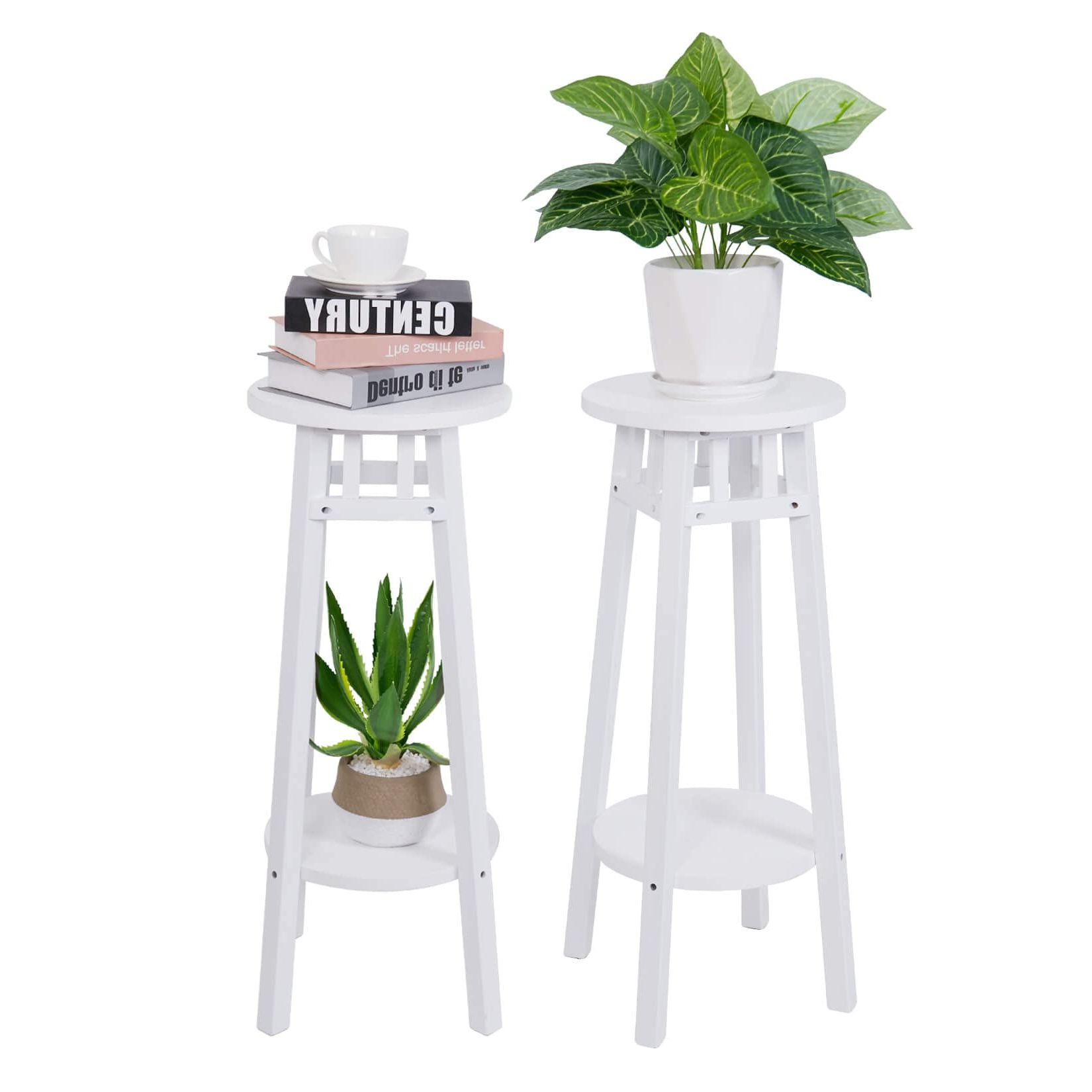 Famous 31 Inch Plant Stands With Amazon: Unho Wood Plant Stand White: 31 Inch Tall Round End Table With  2 Tier Shelves Home Furnishing Modern Side Desk Indoor For Living Room  Window Balcony Entryway Patio Garden Décor ( (View 4 of 10)