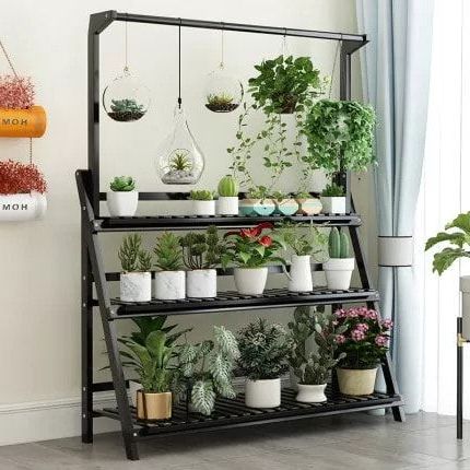 Famous Green Plant Stands Inside Multi Storey Flower Rack With Hanging Bar Bamboo Indoor Outdoor Flower Stand (View 8 of 10)