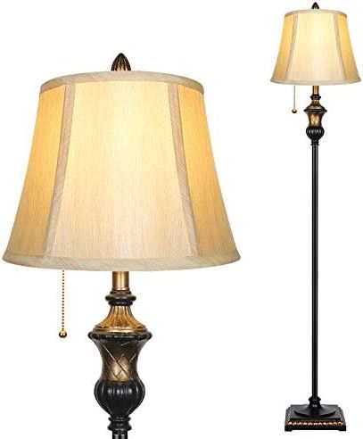 Famous Traditional Standing Lamps For Tobusa Traditional Floor Lamp, Classic Standing Lamp With Bronze Fabric  Shade, Vintage Elegant Tall Pole Lamp For Living Room Bedroom Office  Reading, Rustic Upright Floor Lights , Pull Chain Switch – – Amazon (View 4 of 10)
