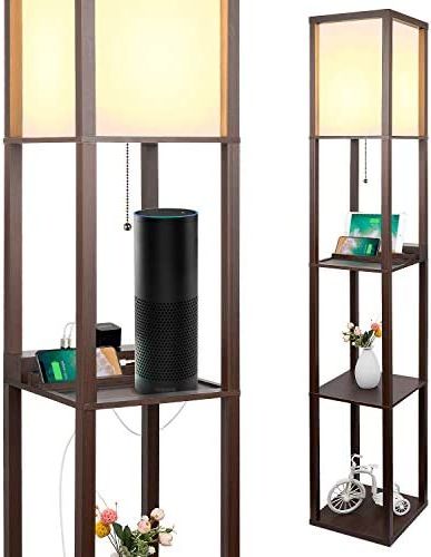 Fashionable 3 In 1 Shelf Floor Lamp With 2 Usb Ports And 1 Power Outlet, 3 Tiered Within 3 Tier Standing Lamps (View 1 of 10)