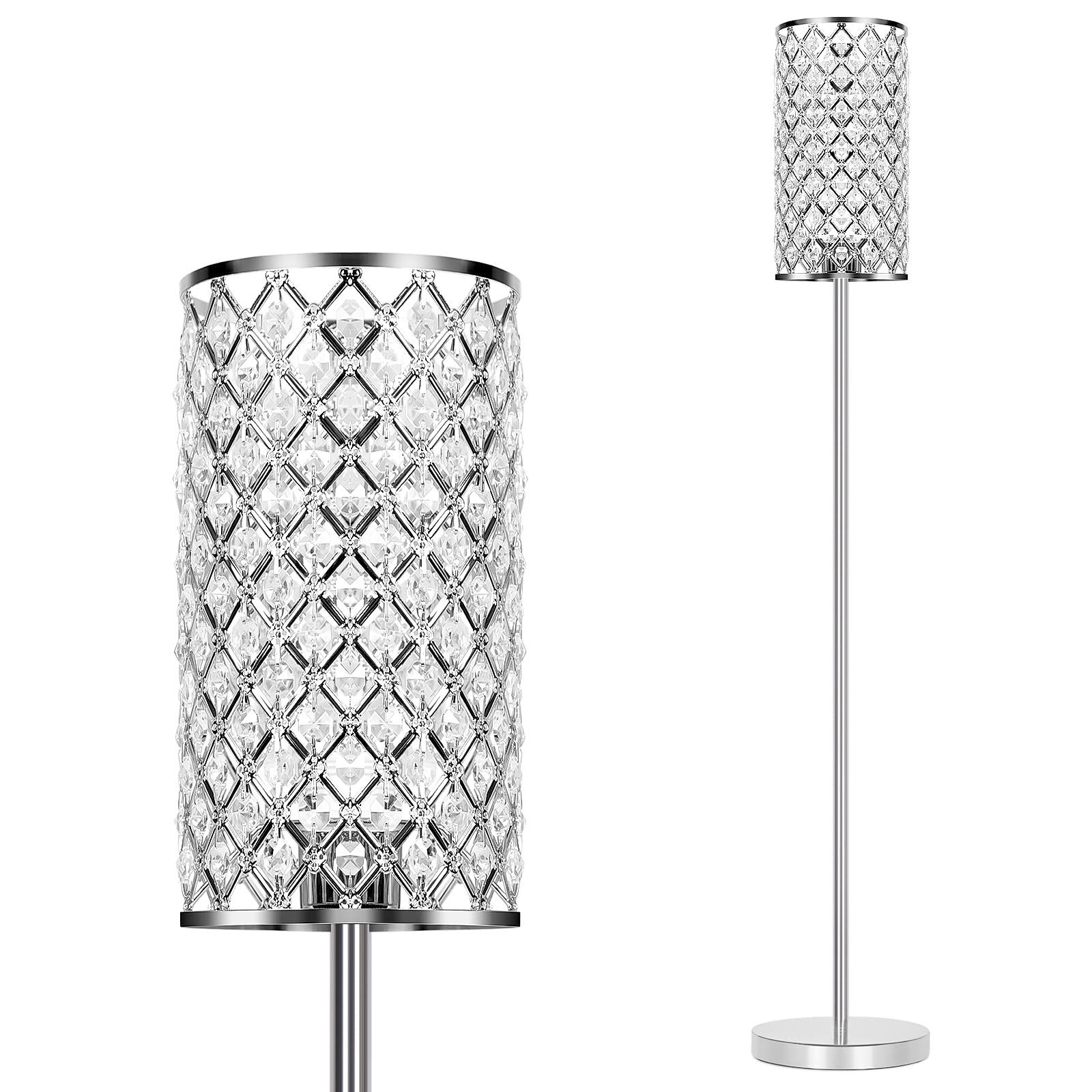 Fashionable Crystal Floor Lamp, Modern Standing Lamp With Elegant Shade, Led Floor Lamp  With On/off Foot Regarding Silver Standing Lamps (View 6 of 10)