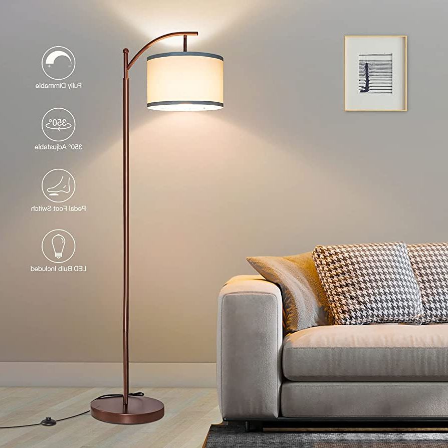 Fashionable Lantern Standing Lamps Within Fully Dimmable Floor Lamp Modern Standing Lamp With Dimmer Tall Pole Lamp  With Adjustable Lamp Head Brown Floor Lamp With Hanging Shade Reading  Standing Light For Living Room ,bedroom 8w Bulb Included (View 5 of 10)