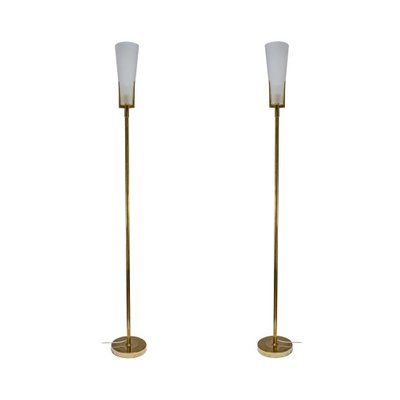 Fashionable White Frosted Glass Shades On Brass Tall Floor Lamps, Set Of 2 For Sale At  Pamono Intended For Frosted Glass Standing Lamps (View 4 of 10)