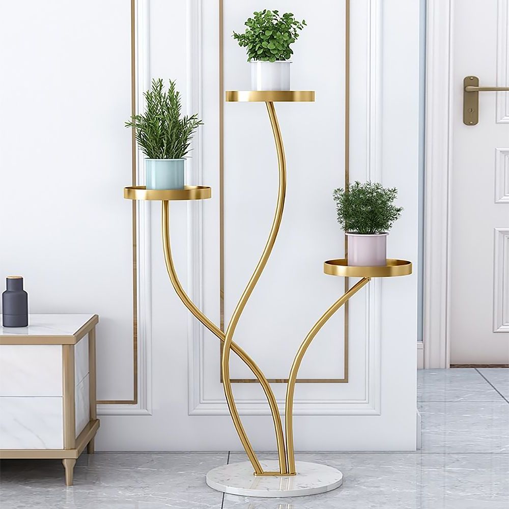 Favorite Modern Tall Metal Plant Stand Indoor 3 Tier Corner Planter In Gold (View 10 of 10)