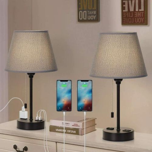 Favorite Standing Lamps With Usb Charge Regarding Modern Set Of 2 Table Desk Lamp W/ Ac Outlet/dual Usb Charging Port Bedside  Lamp (View 9 of 10)