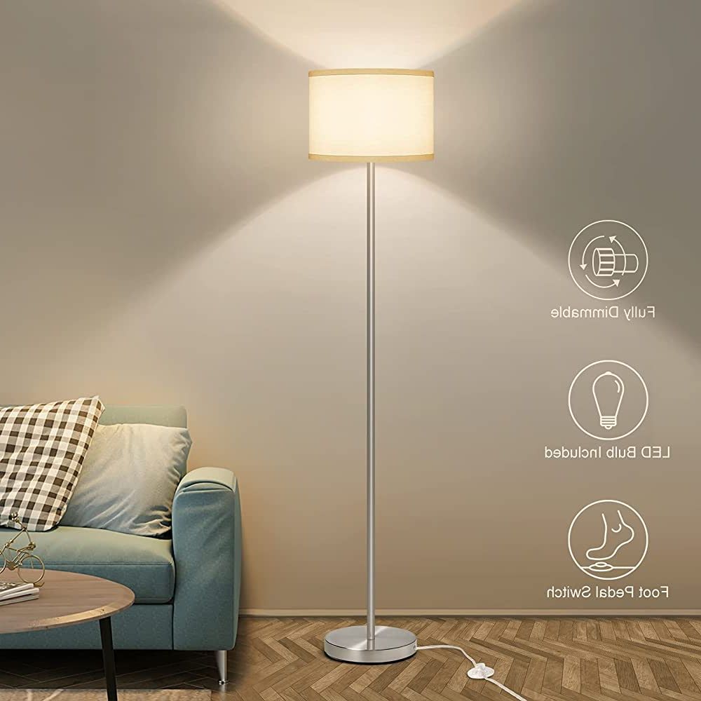 Floor Lamp For Living Room,fully Dimmable Modern Standing Lamp With Pedal  Switch Sliver Tall Pole Reading Light With White Drum Shade For Bedroom  Study Room Office Led 8w Bulb Included – – Pertaining To Widely Used Standing Lamps With Dimmable Led (View 8 of 10)
