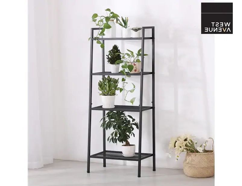 Four Tier Metal Plant Stands With Well Known West Avenue 4 Tiered Metal Plant Stand – Black (View 4 of 10)