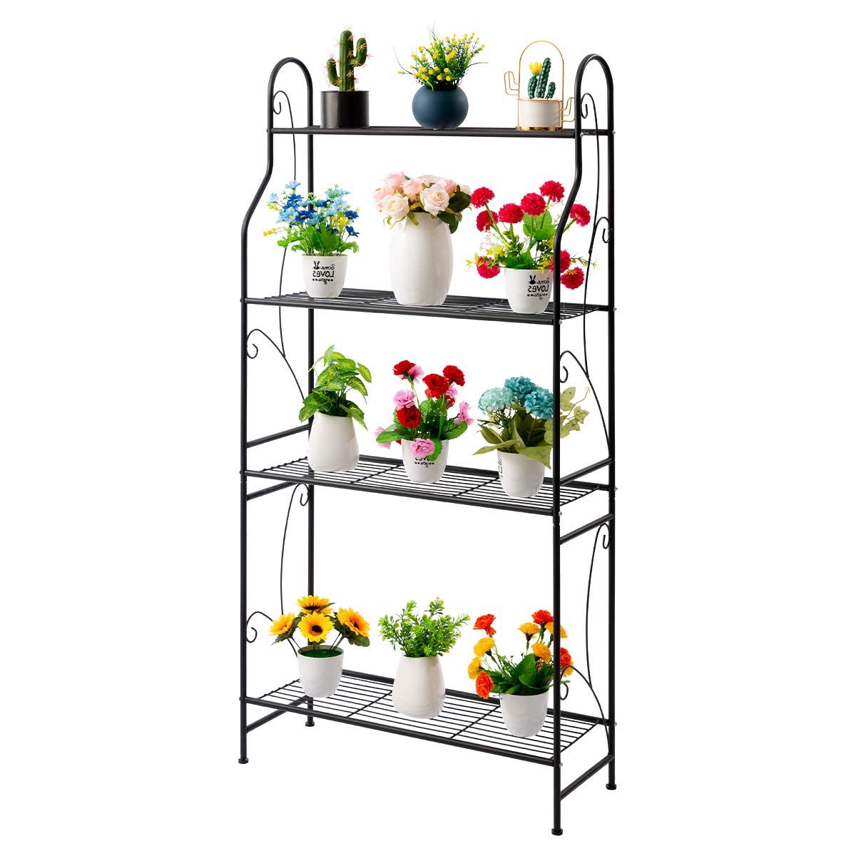 Four Tier Metal Plant Stands Within Latest Doeworks 4 Tier Metal Plant Stand, Plant Display Rack, Ladder Shaped Stand  Shelf, Pot Holder For (View 2 of 10)
