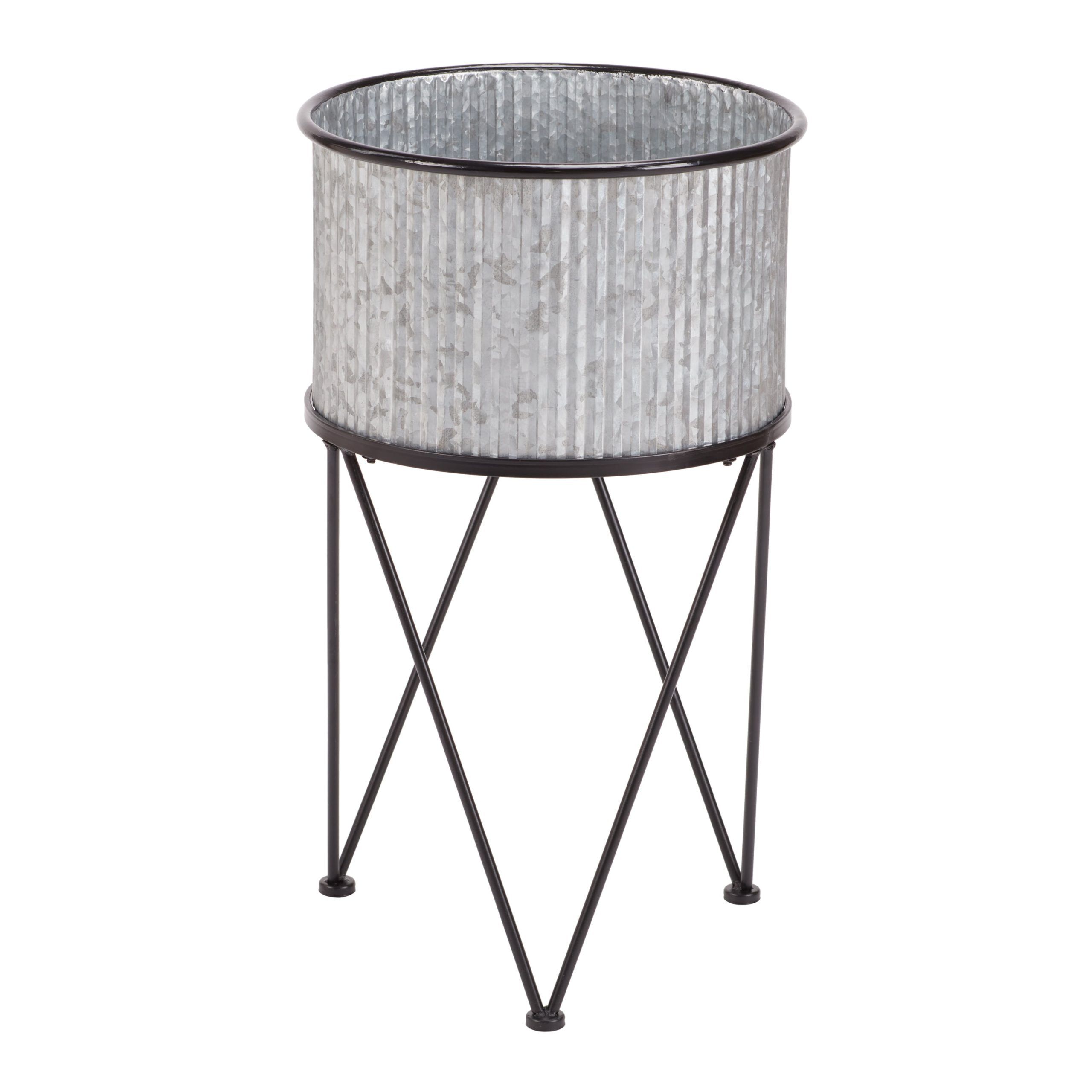 Galvanized Plant Stands In Trendy Mainstays Karvel Galvanized Metal Column Planter With Stand, 15.7 In Dia (View 1 of 10)