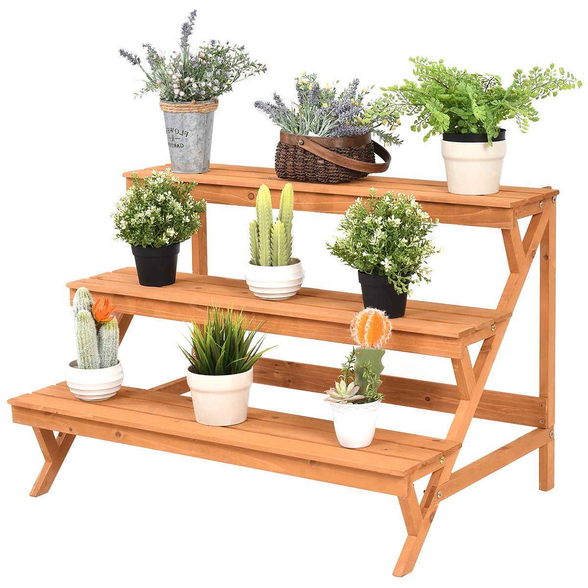 Giantex 3 Tier Wood Plant Stand, 35inch Wide Ladder Shelf Flower Pots  Holder, 3 Tiers Step Plant Display Rack, Freestanding Utility Storage  Organizer Rack For Indoor Outdoor Use, Stair Plant Stand In Fashionable Three Tiered Plant Stands (View 1 of 10)