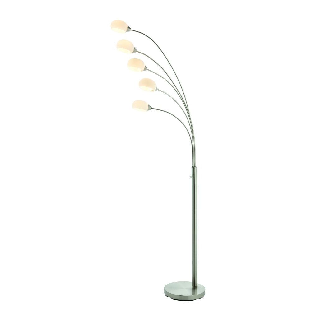 Glass Satin Nickel Standing Lamps Throughout Well Known Endon Lighting 76568 Jaspa 5 Light Led Floor Lamp In Satin Nickel Finish  With White Glass (View 1 of 10)