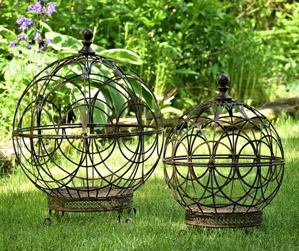 Globe Plant Stands Regarding Newest Set Of 2 Iron Globe Plant Stands With Antique Blue Finish (View 4 of 10)